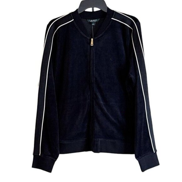 Lauren Ralph Lauren Women's Velour White Strip Track Jacket Sz L NWT MSRP $125 - Picture 1 of 8